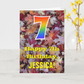 7. Geburtstag; Rustikale Herbstblätter; Regenbogen Karte (Gelbe Blume)