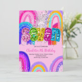 7. Geburtstag Sequin Regenbogen Party Einladung (Stehend Vorderseite)