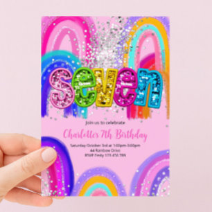 7. Geburtstag Sequin Regenbogen Party Einladung