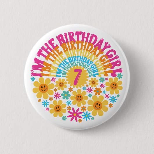 7. Geburtstag Shirt Niedliche Blume Siebtes Rosa Button (Vorderseite)