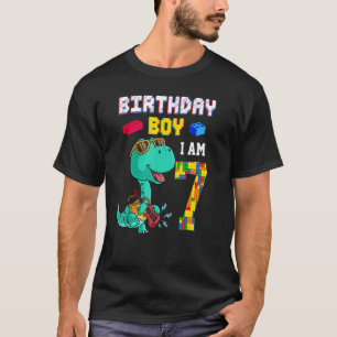 7. Geburtstag T Rex 7 Jahre Altes Gebäude Dino T-Shirt