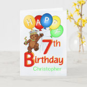 7. Geburtstags-königlicher Teddybär Karte (Gelbe Blume)