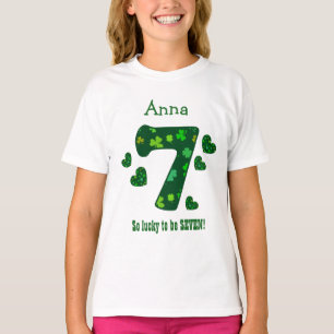 7 Geburtstags-Mädchen-Kleeblatt-Zahl-individuelle T-Shirt
