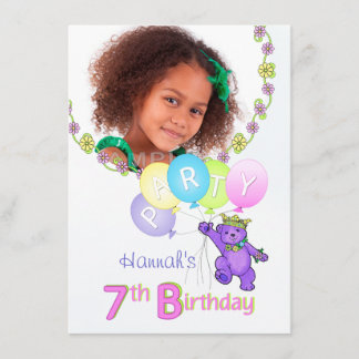 7. Geburtstags-Party-Prinzessin Bear Custom Foto Einladung