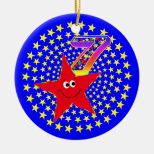 7. Geburtstags-roter Stern-runde Verzierung Keramik Ornament
