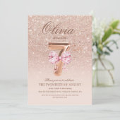 7. Geburtstagsfeier Rose Pink Gold Bow Geburtstags Einladung (Stehend Vorderseite)