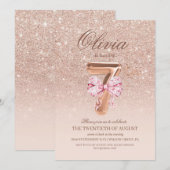 7. Geburtstagsfeier Rose Pink Gold Bow Geburtstags Einladung (Vorne/Hinten)