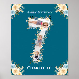 7. Geburtstagsfoto Collage Blue Yellow Blume Aquam Poster