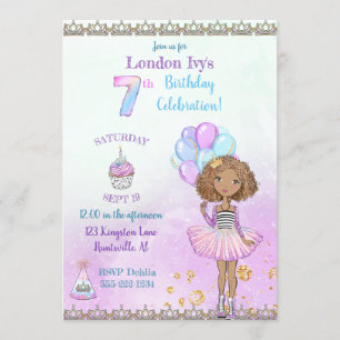 7. Geburtstagsmädchen Prinzessin Afroamerikanerin Einladung