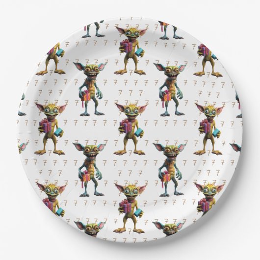 7 Geburtstagsmonster Gremlin Pappteller (Vorderseite)