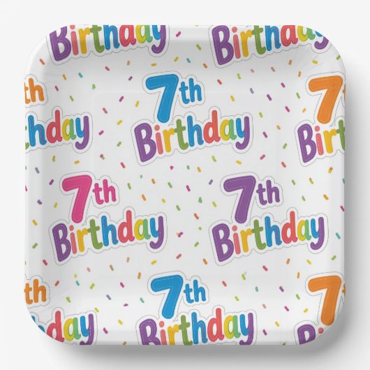 7. Geburtstagspapierteller, Siebter Geburtstag Pappteller (Vorderseite)