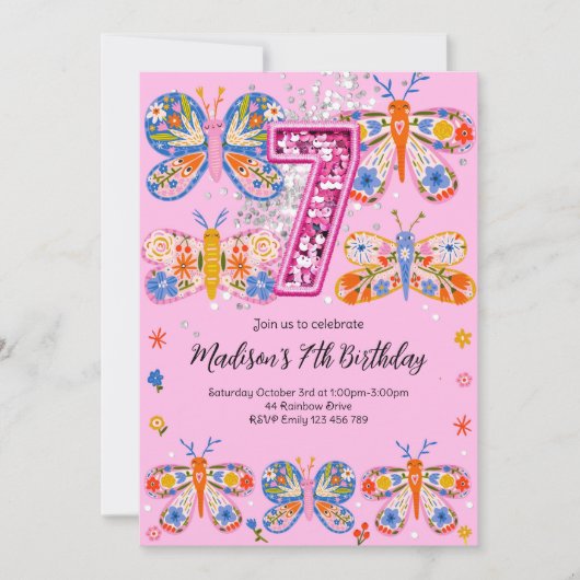 7. Geburtstagsschmetterling Einladung (Vorderseite)