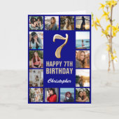 7. Happy Birthday Navy Blue & Gold Foto Collage Karte (Gelbe Blume)