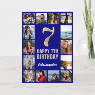 7. Happy Birthday Navy Blue & Gold Foto Collage Karte