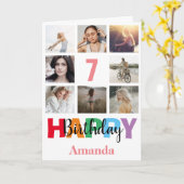 7. Happy Geburtstag Foto Collage Modern Pink Karte (Gelbe Blume)