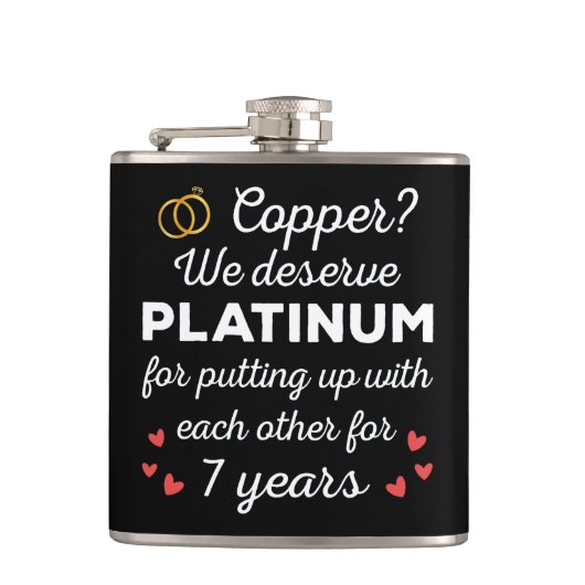 7. Hochzeitstag I - Copper Funny Couple Flachmann (Vorderseite)