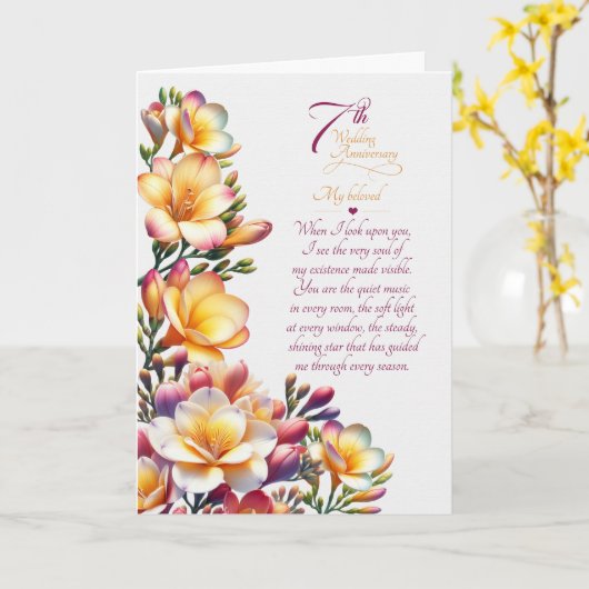 7. Hochzeitstag Sentimentale Freesien-Blume Karte (Gelbe Blume)