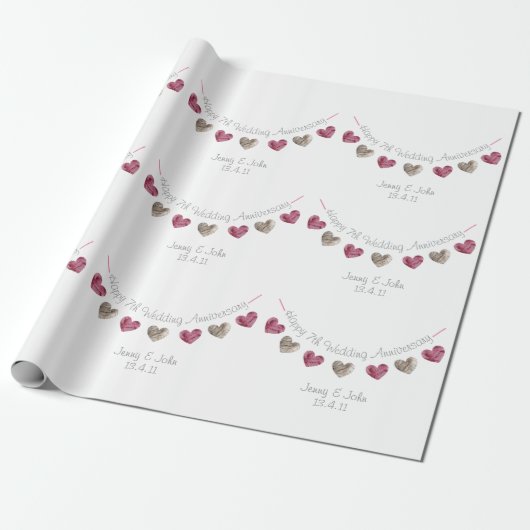 7. Hochzeitstag Wollherz Geschenkpapier (Ungerollt)