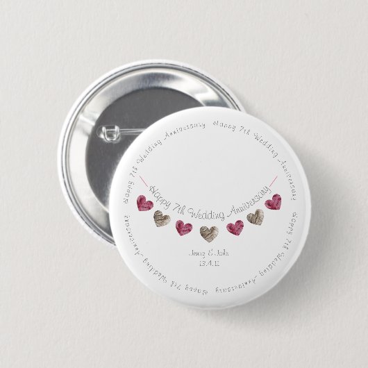 7. Hochzeitstag Wollherzen Button (Vorne & Hinten)