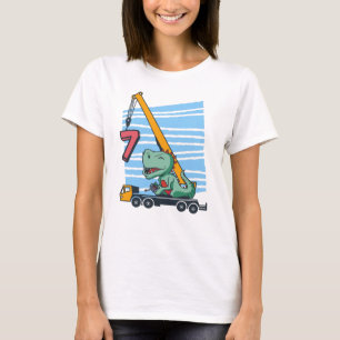 7 Jahre 7. Geburtstag Mobilkrane Dinosaurier T-Shirt