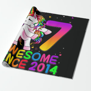 7 Jahre alt Einhorn Blüte 7. Geburtstag Einhorn Geschenkpapier