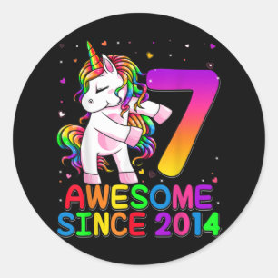 7 Jahre alt Einhorn Blüte 7. Geburtstag Einhorn Runder Aufkleber