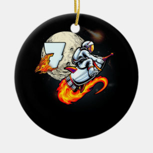 7 Jahre alt Geburtstag Junge Astronauten Space 7.  Keramik Ornament