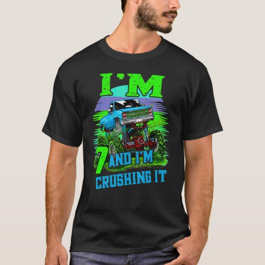 7 Jahre alt zerkleinern es Monster Truck 7. Geburt T-Shirt (Vorderseite)