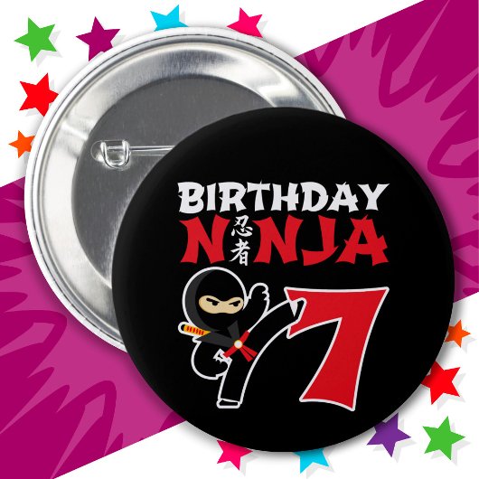 7 Jahre Alte Karate Ninja Party Kinder 7. Geburtst Button