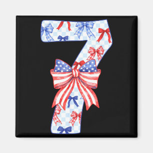 7 Jahre alte Kinder US-Flagge Schleife 4. Juli 7. Magnet