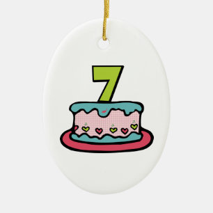 7 Jahre alter Geburtstagskuchen Keramik Ornament