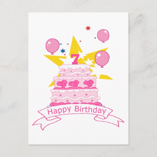 7 Jahre alter Geburtstagskuchen Postkarte (Vorderseite)