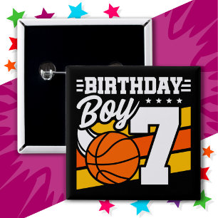 7 Jahre altes Basketball Party Thema 7. Geburtstag Button