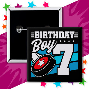 7 Jahre altes Hockey Party Thema 7. Geburtstag Jun Button