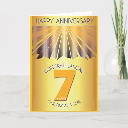 7 Jahre nüchternes Jubiläum | Golden Ray 12-Schrit Karte (Vorderseite)