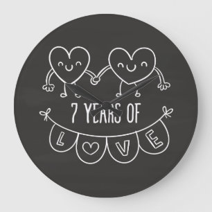 7. Jahrestag Geschenk Chalk Herzen Große Wanduhr