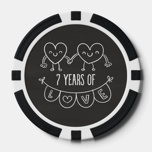 7. Jahrestag Geschenk Chalk Herzen Pokerchips (Vorderseite)