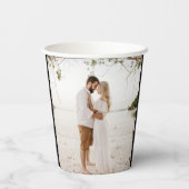 7. Jubiläum schwarze Onyx-Herz-Foto-Papiertassen Pappbecher (Rückseite)