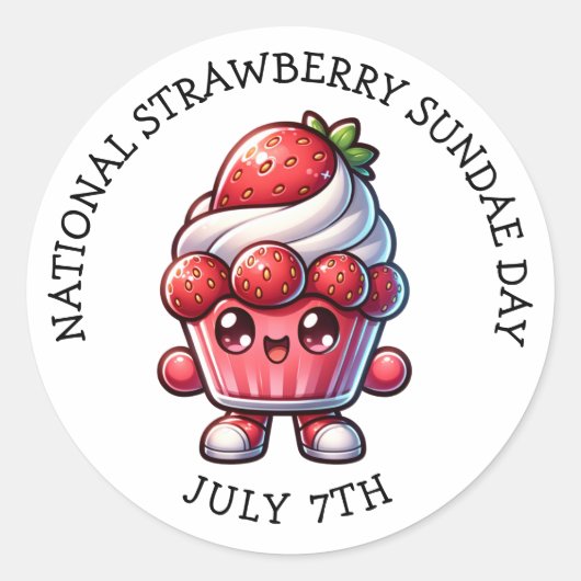 7. Juli Nationaler Strawberry Sundae Day Runder Aufkleber (Vorderseite)