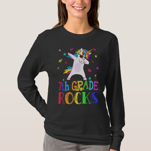 7. Klasse Rocks Unicorn Dab Zurück zur Schule Lehr T-Shirt (Vorderseite)