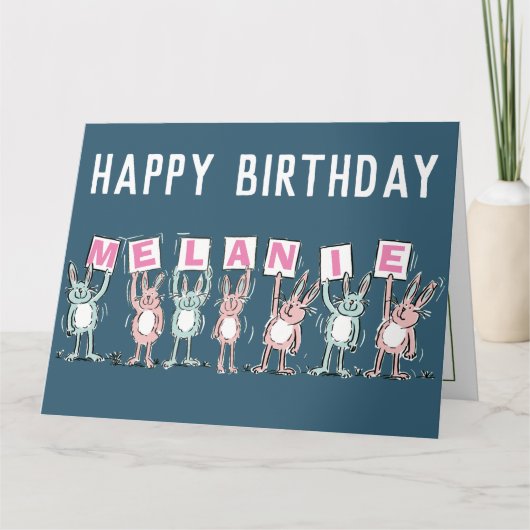 7 Letter Name Happy Birthday Rabbits Karte (Vorderseite)