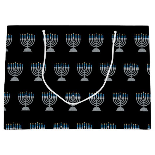 7. Nacht Hanukkah Glitzer Große Geschenktasche Große Geschenktüte (Vorderseite)
