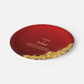 7" Names and Gold Flowers on Red Maroon Pappteller (Schrägansicht)