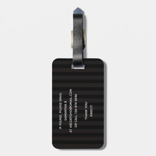 7 Option Moderne schwarze Streifen mit Monogramm Gepäckanhänger (Rückseite vertikal)