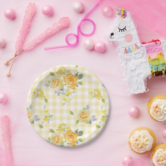 7" Papierplatte in Anja buttercup Gingham Pappteller (Party)