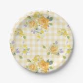 7" Papierplatte in Anja buttercup Gingham Pappteller (Vorderseite)