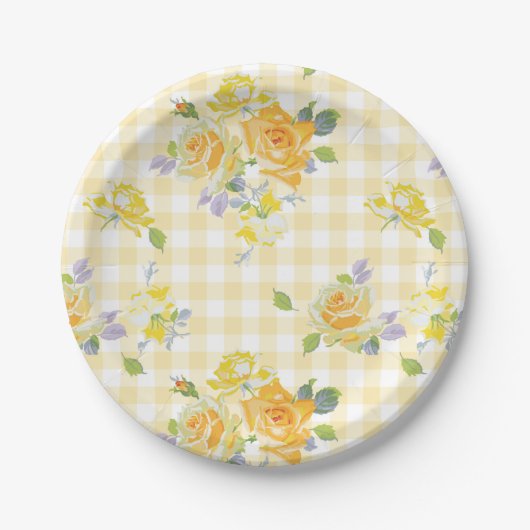 7" Papierplatte in Anja buttercup Gingham Pappteller (Vorderseite)