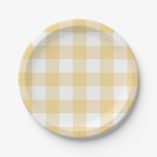 7" Papierplatte in Butterbecher, gelb, gingham Pappteller (Vorderseite)