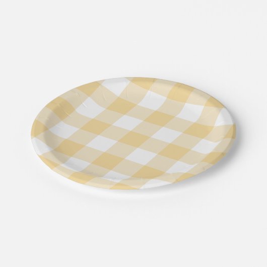 7" Papierplatte in Butterbecher, gelb, gingham Pappteller (Schrägansicht)