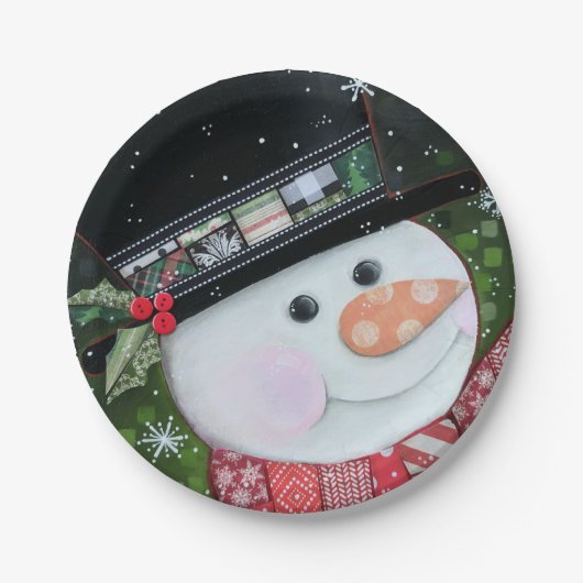 7" Patchwork-Schneemann-Pappteller Pappteller (Vorderseite)
